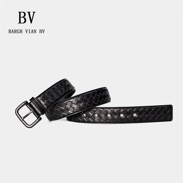 

bargh vian leather belt men s handmade calf skin woven belt pin buckle business pants belt genuine282n, Black;brown