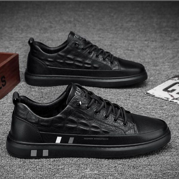 

new male breathable crocodile grain fashion board shoes autumn trend leisure small white zapatillas hombre b39, Black