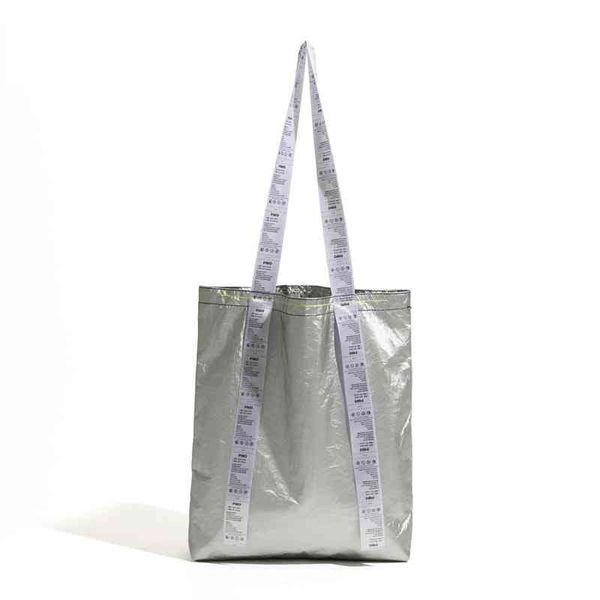 Silberne leichte Einkaufstasche aus Kraftpapier, faltbare, umweltfreundliche Umhängetasche, große, wasserdichte Shopper-Geldbörse 220607