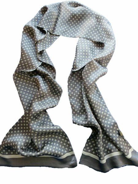 

men's 100% silk scarf long neckerchief double sides silky grey 160*28cm, Blue;gray