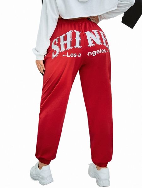 

plus letter graphic elastic waist sweatpants f6nc#, Black