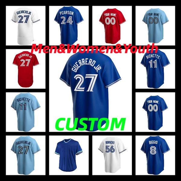 

2022 custom 27 vladimir guerrero jr. jersey 11 bo bichette 26 matt chapman george springer cavan biggio yamaguchi drury hernandez 13 gurriel, Blue;black
