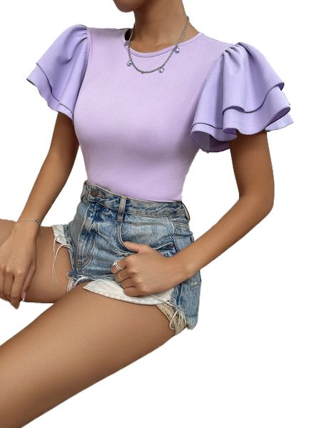 

solid butterfly sleeve tee i0hc#, White