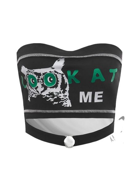 

animal & slogan graphic cut out ring cop tube c6ie#, White