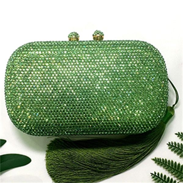 

plaid green crystal rhinestones women evening clutch bag bridal wedding clutches party dinner prom chain shoulder handbag purse 220428