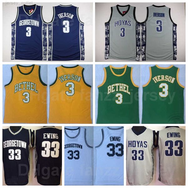 NCAA Georgetown Hoyas Allen Iverson College Maglie 3 Basketball High School 33 Patrick Ewing University Team Colore Blu Navy Bianco Grigio Verde Giallo Nero Sport