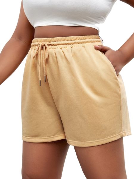 

plus drawstring waist slant pockets track shorts c4vl#, Black