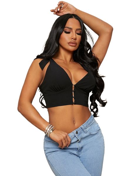 

sxy button front knot shoulder tank z1hj#, White