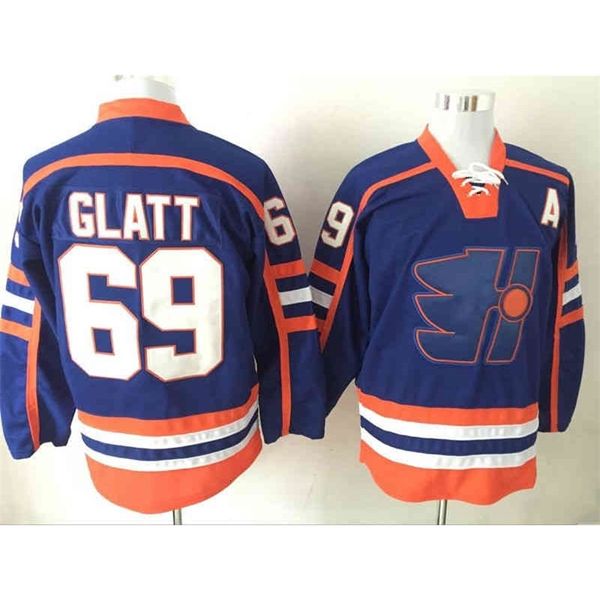 Nivip 2017 Neue Hockey-Trikots, günstig genäht, 69 Doug Glatt The Thug Halifax Highlanders GOON Movie Vintage Uniformen Blau Gelb Alternate