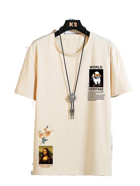 

men floral & slogan graphic tee p0o0#, White;black