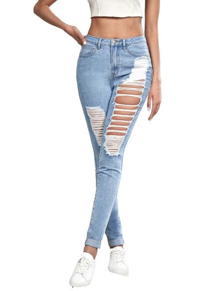 

tall ripped cut out skinny jeans e5xo#, Blue