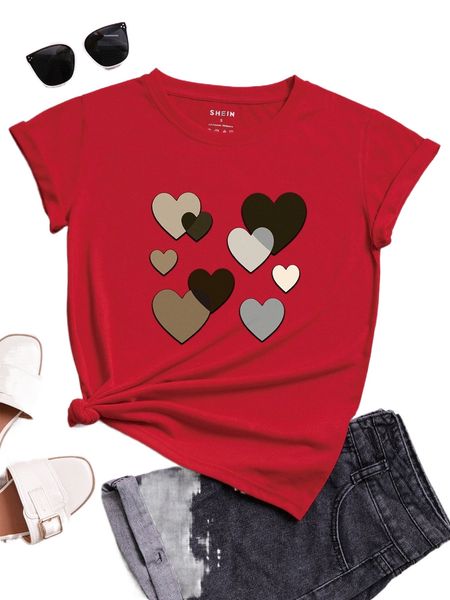 

heart print round neck tee y46e#, White