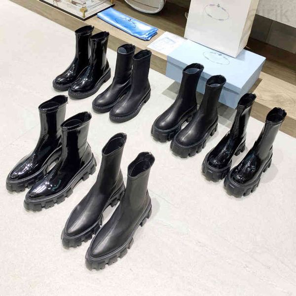 

designers monolith chelsea boots rois women patent leather platform ankle boot black pull-on chunky combat booties original with box