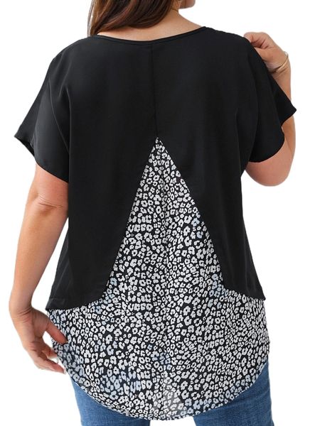 

emery rose plus leopard print batwing sleeve blouse v8kl#, Black