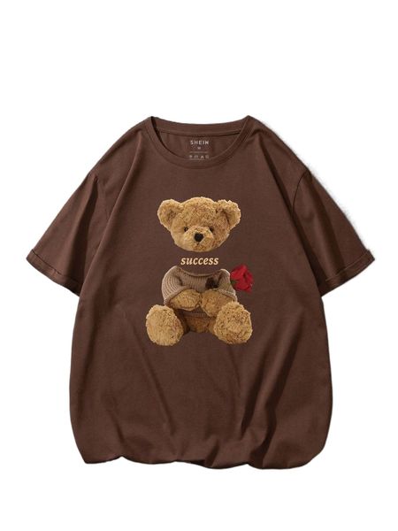 

men bear & letter graphic tee p1ba#, White;black