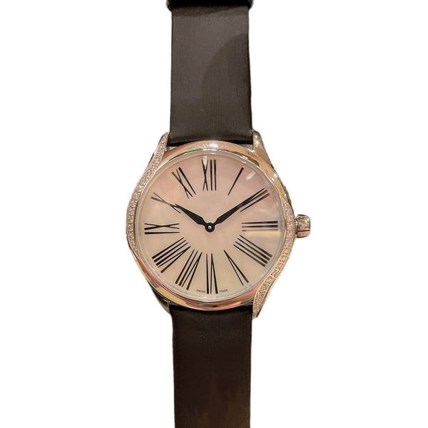 

classic fashion women's watch 36mm quartz movement leather strap 316 stainless steel case red lacquer dial 38 full cut diamonds waterpr, Slivery;golden