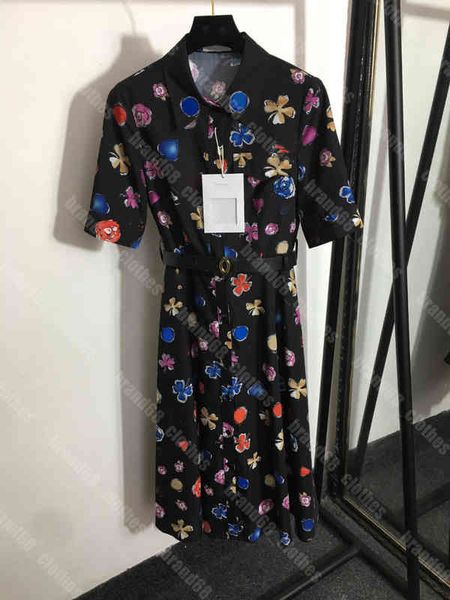 

22ss womens cotton dress shirt logo print leather belt slim short sleeve shirts dresses eur style ch..l brand luxury designer clothing dress, Black;gray