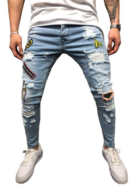 

men's jeans skinny ripped for men male blue motorcycle denim pants fashion brand hole biker plus size s-3xl