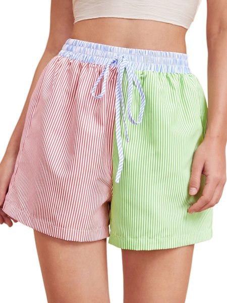 

knot waist spliced striped shorts 80wg#, White;black