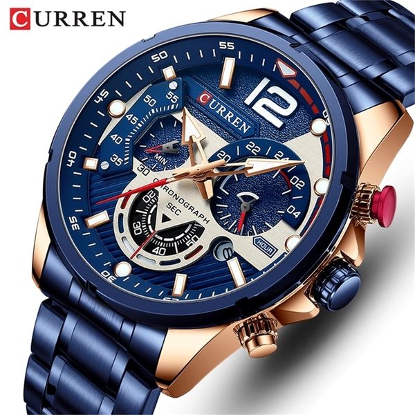 

watches mens curren brand luxury casual steel quartz men's watch business clock male sport waterproof date chronograph 220708