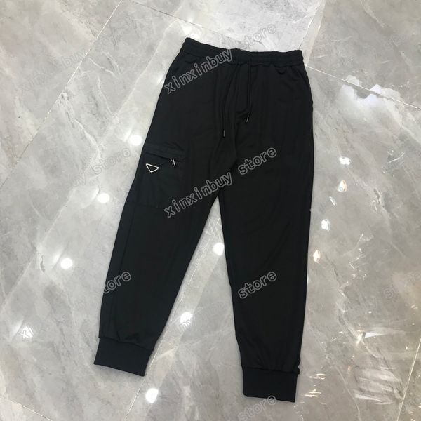 

22ss mens women designer pants metal triangle label zipper pocket nylon pant men webbing trousers black gray xinxinbuy s-xl