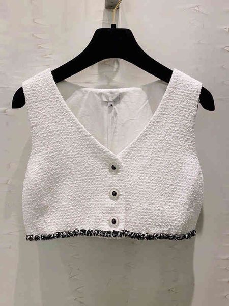 

women's tanks camis temperament v-neck short knitted cardigan women's french spring and summer slim fitting small fragrant vest, White