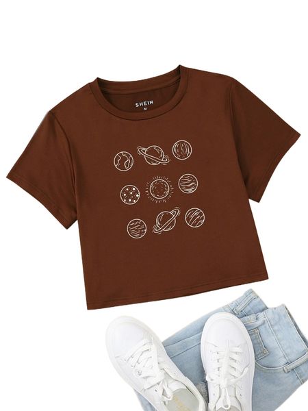 

planet print round neck tee e6dg#, White