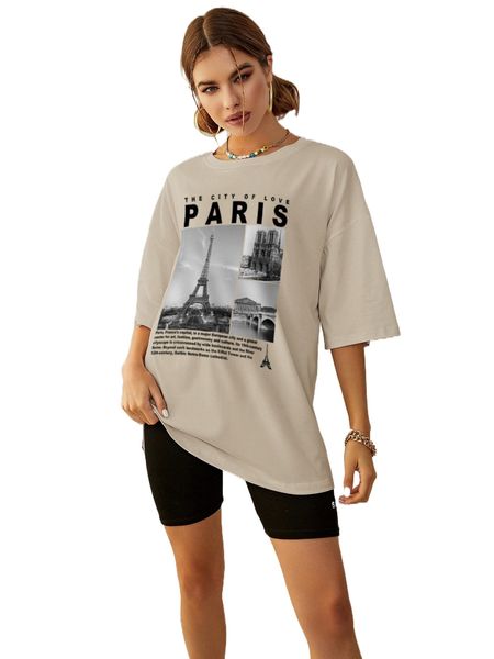 

tower & slogan graphic drop shoulder tee i2gq#, White