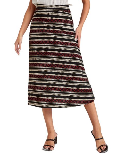 

emery rose striped print high waist skirt k409#, Black