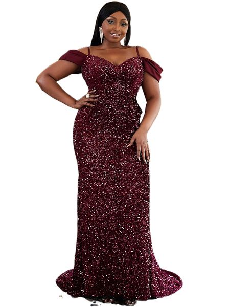 

seomiscky plus cold shoulder floor length sequin formal dress m6hn#, Black