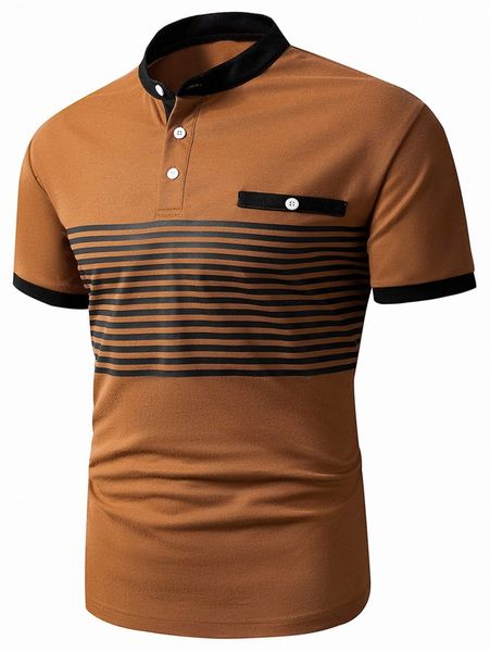 

men striped decor pocket polo shirt d2cd#, White;black