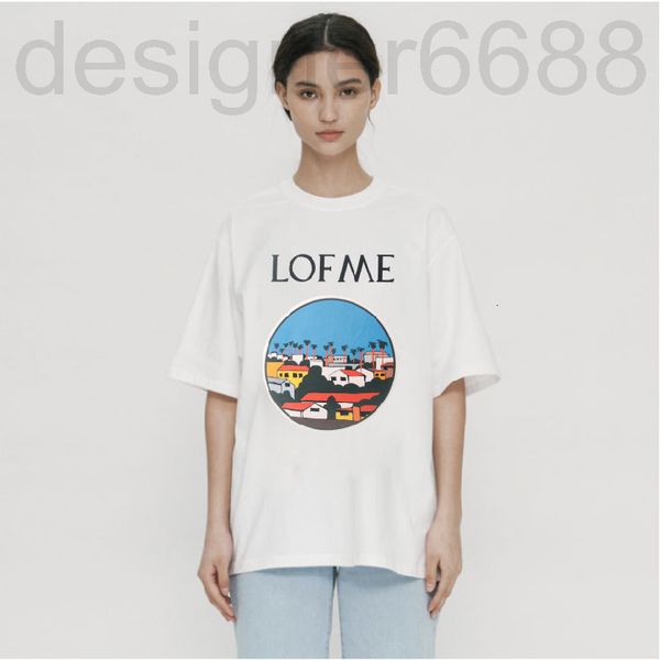

women's t-shirt designer high end printing lo luojia art men's and women's same cotton loose round neck t-shirt short sleeve, White