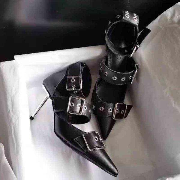 

sandals high heels women spring pointed shallow willow nail belt buckle single shoes thin black sandals