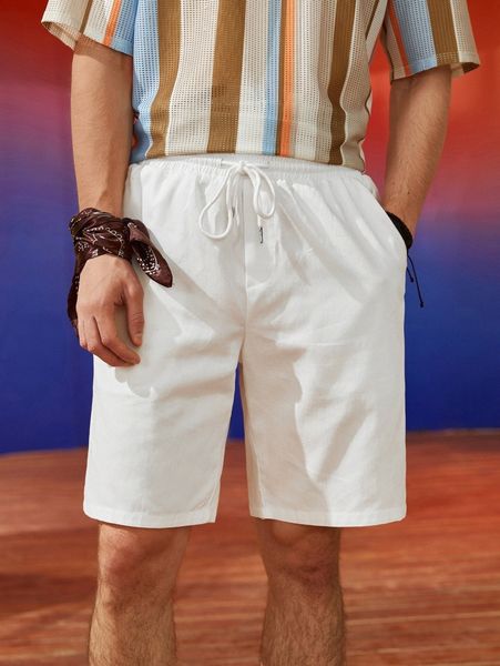 

men slant pocket solid shorts 83iv#, White;black