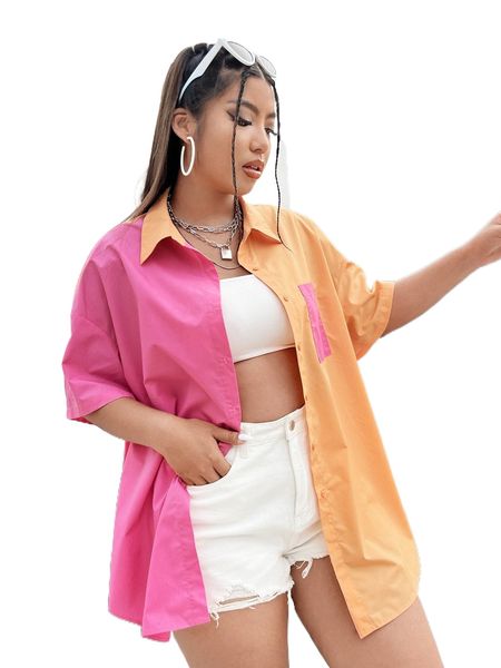 

plus two tone patched pocket drop shoulder shirt a6yc#, Black