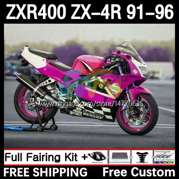 Набор для общеизды для Kawasaki Ninja ZX4R 400CC ZXR-400 1991 1992 1993 94 95 96 Body 12DH.84 ZXR 400 CC ZX-4R ZX 4R Cowling ZXR400 91 92 93 1994 1995 1996 Телообразные изделия белый розовый