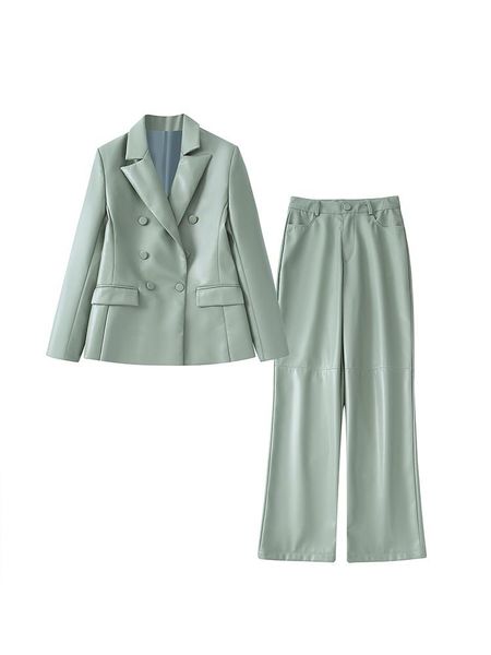 Pantaloni a due pezzi da donna Eleganti abiti da lavoro in ecopelle per le donne Blazer doppiopetto e set a gamba dritta Abiti da donnaDonna