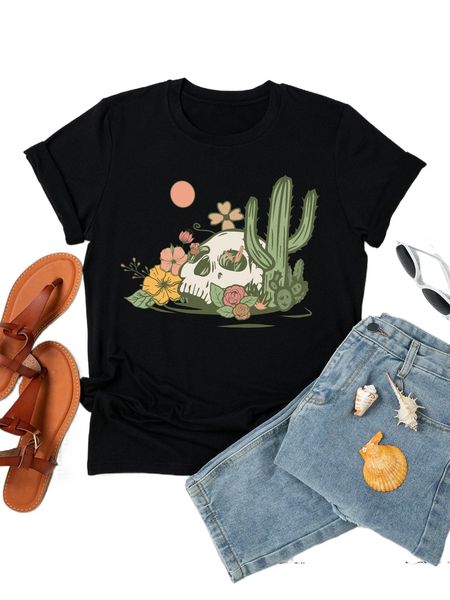 

plus skull & cactus print tee u8kd#, Black