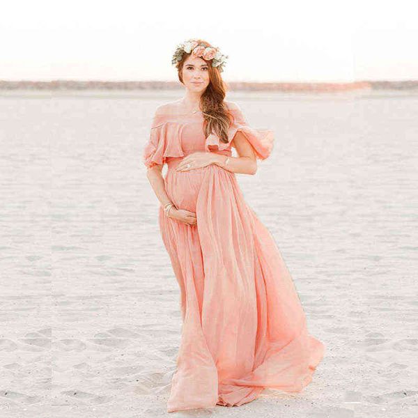 

chiffon maternity dresses for p shoot pregnancy dress pgraphy shoulderless maternity pgraphy props ruffle maxi dress g220418, White