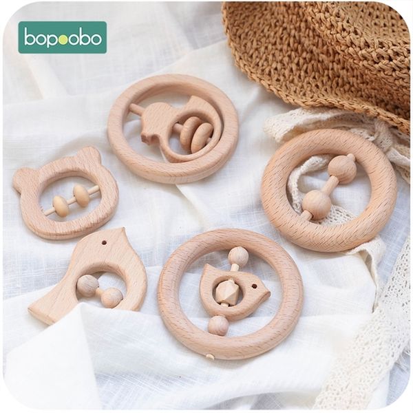 Bopoobo 5pc Sonaglio per bambini in legno Materiale per uso alimentare Giocattolo Anello in legno Massaggiagengive Culla Mobile Giocattoli per bambini per 220428