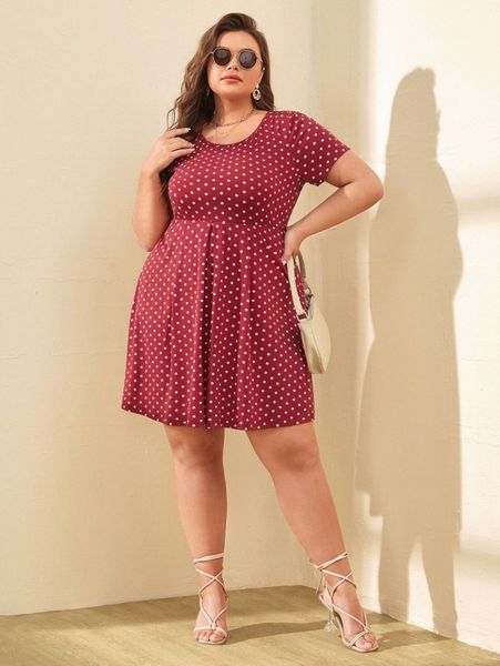 

plus polka dot print dress r6mg#, Black
