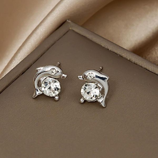 

stud classic crystal dolphin star heart earrings for women girls fashion hip hop geometric shaped ear jewelry party gifts, Golden;silver