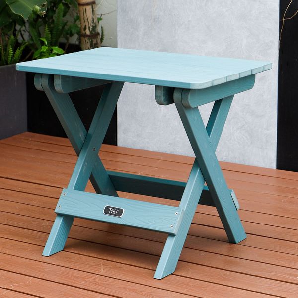 

tale adirondack portable folding side table square all-weather and fade-resistant plastic wood table perfect for outdoor garden, beach, camp