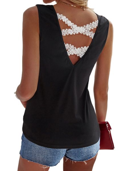 

guipure lace panel crisscross back tank d8dy#, White