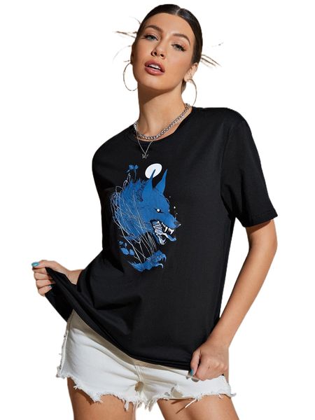 

x loputyn wolf print round neck tee a8bi#, White