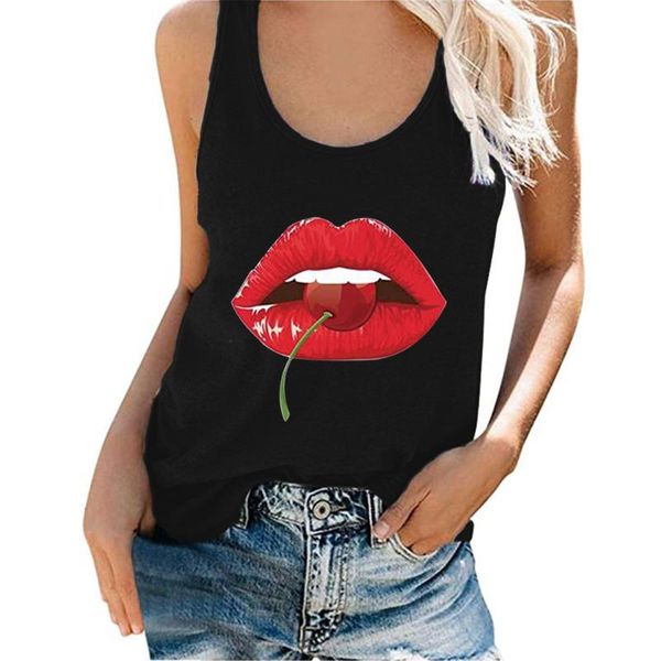 Canotte da donna Camis Donna Fashion Lips Stampa senza maniche Girocollo T-shirt Plus Size Cherry Graphic Canotta