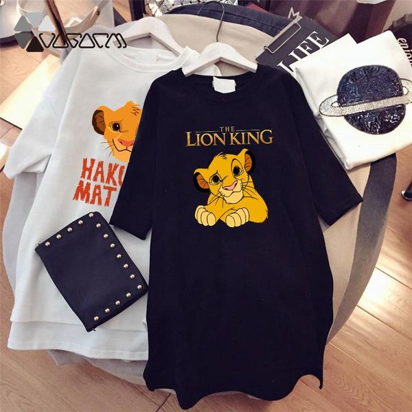 

summer t-shirt dress women cartoon print robe femme simba the lion king casual short sleeve white tee dresses vestidos, Black;gray