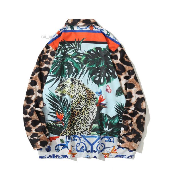 

shirts leopard men's long sleeve turn-down collar shirt men male top, White;black