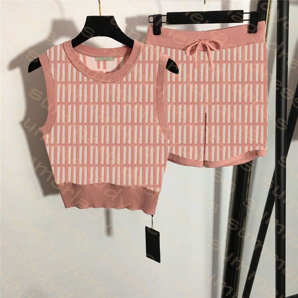 

women summer knitted shorts set elastic waist casual pants slim sleeveless tank letter printed vest shorts, White
