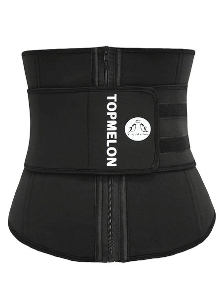 

penguin & letter graphic zip front waist trainer k8ed#, Black;red